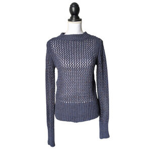 MiH Jeans Navy Blue Metallic Copper Open Knit Sweater Size Small Lurex Thick